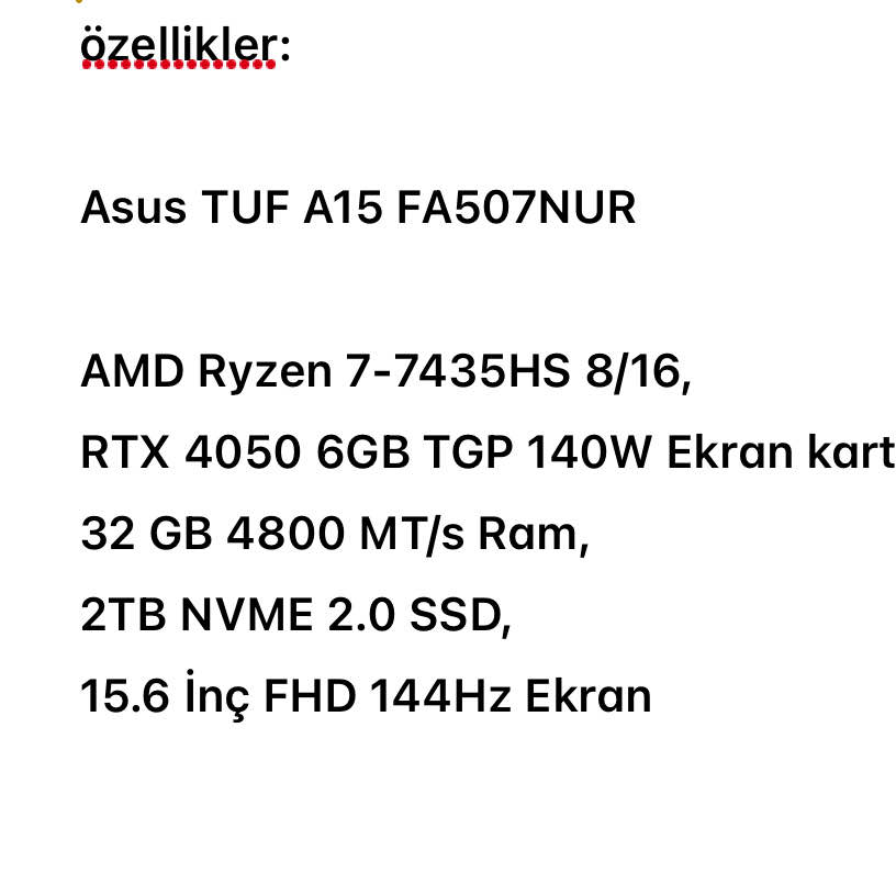 Asus TUF A15 / 6GB 4050 / 32GB DDR5 / Ryzen 7-7345HS / 2TB